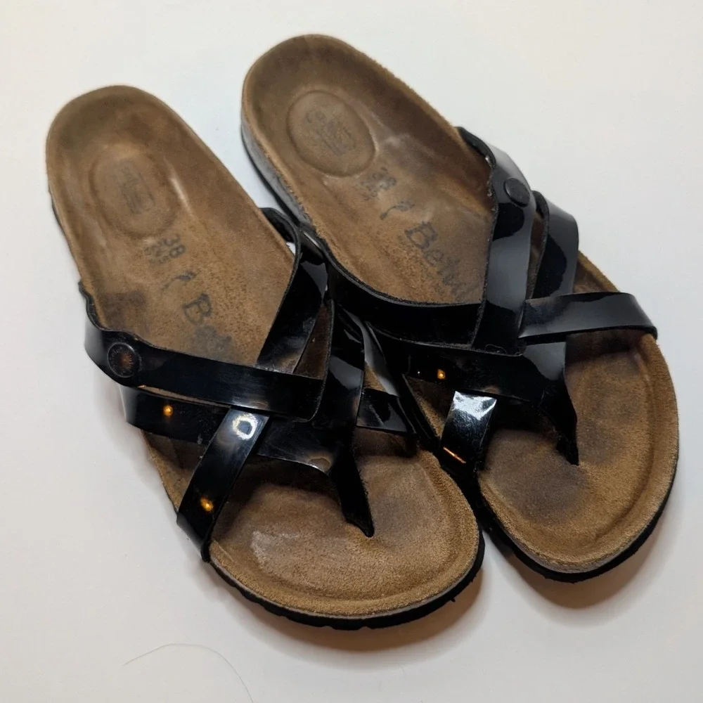 Betula by Birkenstock Vinja Sandals Black Patent Strappy Thong Comfort Womens 38